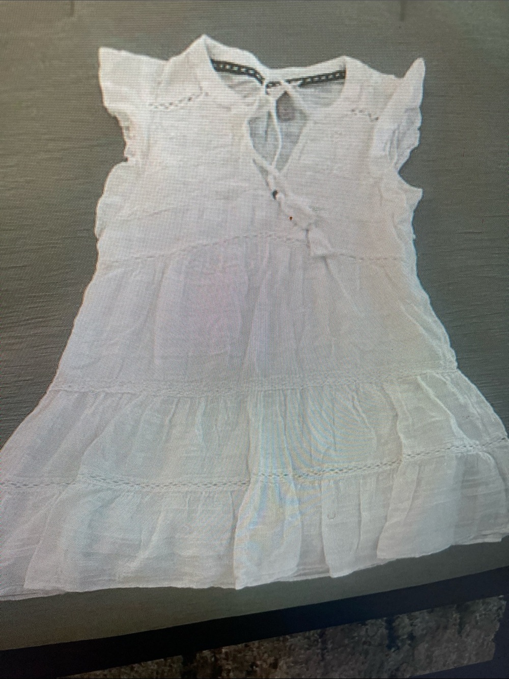 Women's White Ruffle-Tiered Cotton Chemise with Tie Neck